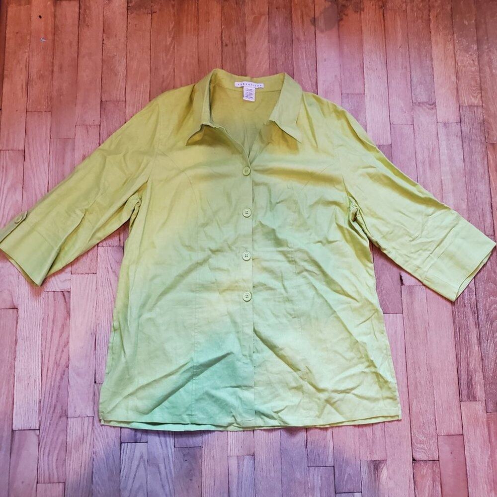 Versailles Green Linen Rayon 3/4 Sleeve Tunic Top Plus Size 1X Lagenlook - Picture 11 of 12